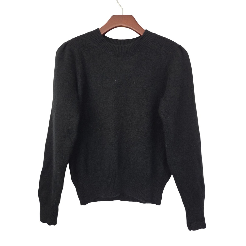 AQUA Cashmere Puff Shoulder Crew Neck Sweater Womens M Black NWOT